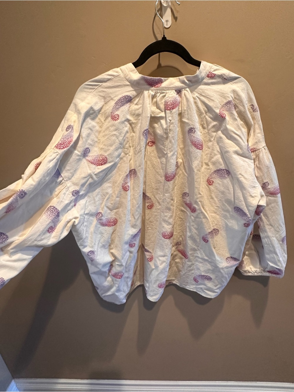 J. Jill White Peasant Blouse with Pink & Purple Paisley Print